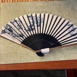 Elegant Blue and White Hand Fan